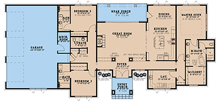 Contemporary, Modern, Prairie House Plan 82604 with 3 Beds, 4 Baths, 3 Car Garage First Level Plan