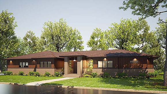 Contemporary, Modern, Prairie House Plan 82604 with 3 Beds, 4 Baths, 3 Car Garage Elevation