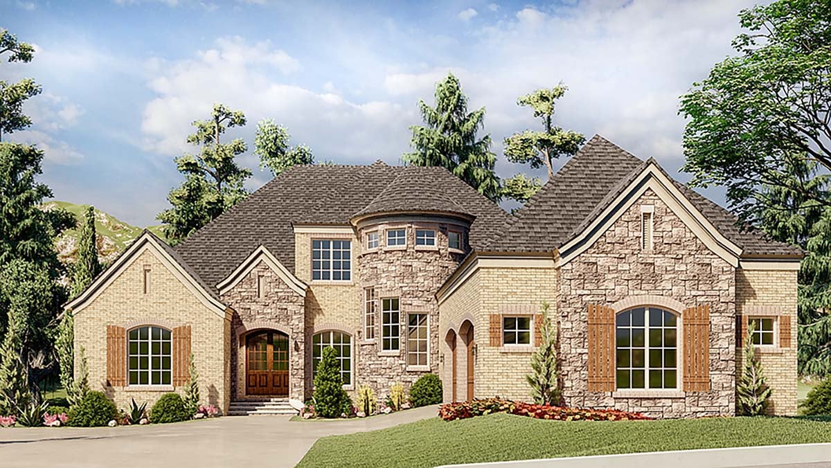 European, French Country, Traditional Plan with 3050 Sq. Ft., 3 Bedrooms, 4 Bathrooms, 2 Car Garage Elevation