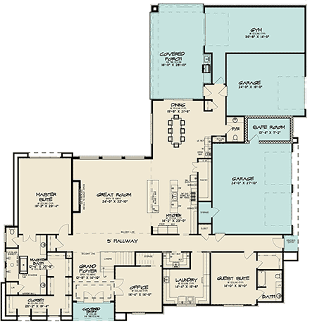 Contemporary, Modern House Plan 82609 with 5 Beds, 5 Baths, 3 Car Garage First Level Plan