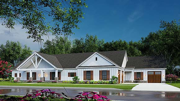 Bungalow, Contemporary, Country, Craftsman, Farmhouse House Plan 82611 with 4 Beds, 4 Baths, 3 Car Garage Elevation