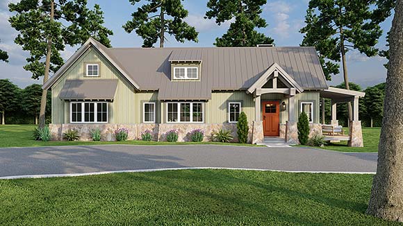 Bungalow, Contemporary, Craftsman House Plan 82612 with 1 Beds, 2 Baths Elevation