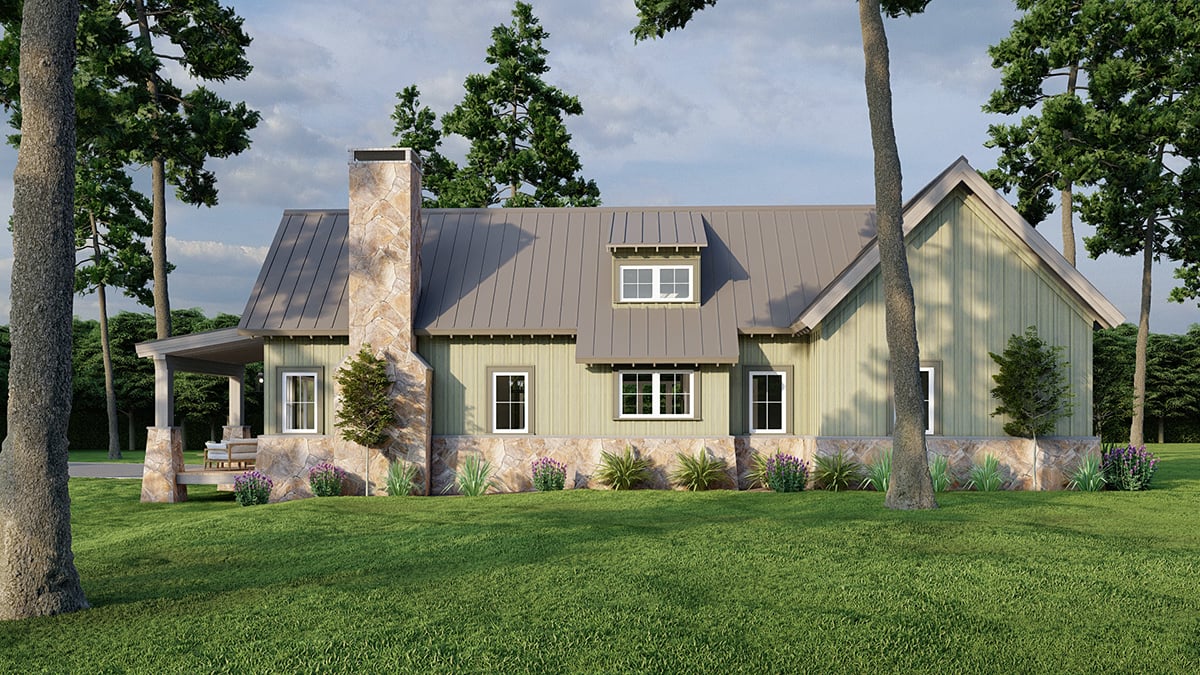 Bungalow, Contemporary, Craftsman Plan with 1008 Sq. Ft., 1 Bedrooms, 2 Bathrooms Rear Elevation