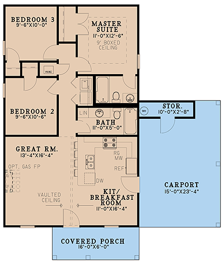 Traditional House Plan 82618 with 3 Beds, 2 Baths, 1 Car Garage First Level Plan