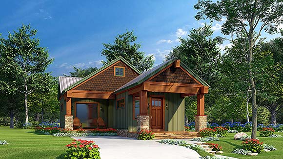 Cabin, Country, Craftsman House Plan 82619 with 2 Beds, 1 Baths Elevation