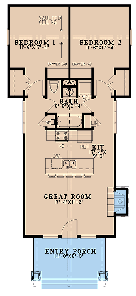 Bungalow, Country, Craftsman House Plan 82621 with 2 Beds, 1 Baths First Level Plan