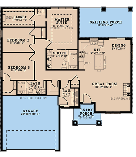 Contemporary, Mediterranean, Modern House Plan 82628 with 3 Beds, 2 Baths, 2 Car Garage First Level Plan
