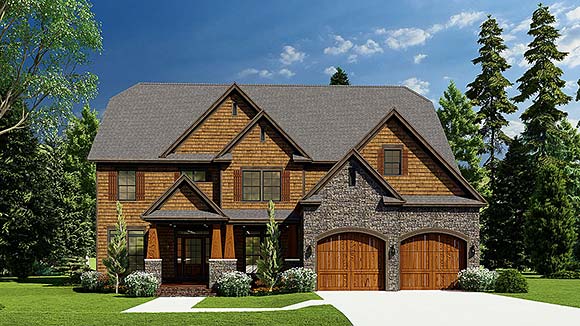 Bungalow, Craftsman, European, Traditional House Plan 82629 with 3 Beds, 4 Baths, 2 Car Garage Elevation