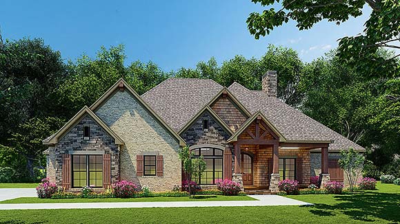 Bungalow, Craftsman, French Country, Traditional House Plan 82631 with 4 Beds, 4 Baths, 2 Car Garage Elevation