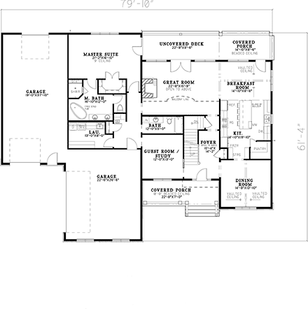 Bungalow, Country, Craftsman, Traditional House Plan 82632 with 5 Beds, 6 Baths, 3 Car Garage First Level Plan