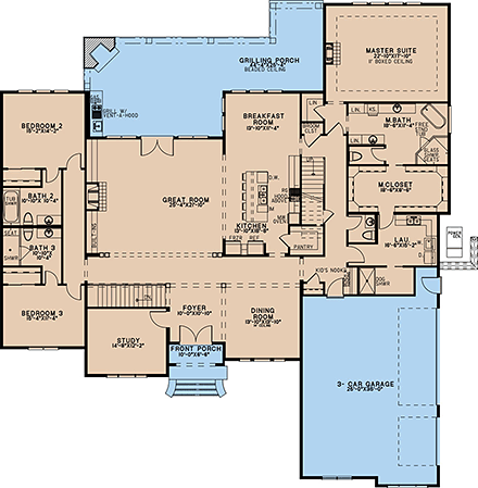 European, Traditional House Plan 82636 with 3 Beds, 6 Baths, 3 Car Garage First Level Plan