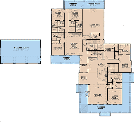 Country, Farmhouse House Plan 82639 with 6 Beds, 7 Baths, 3 Car Garage First Level Plan