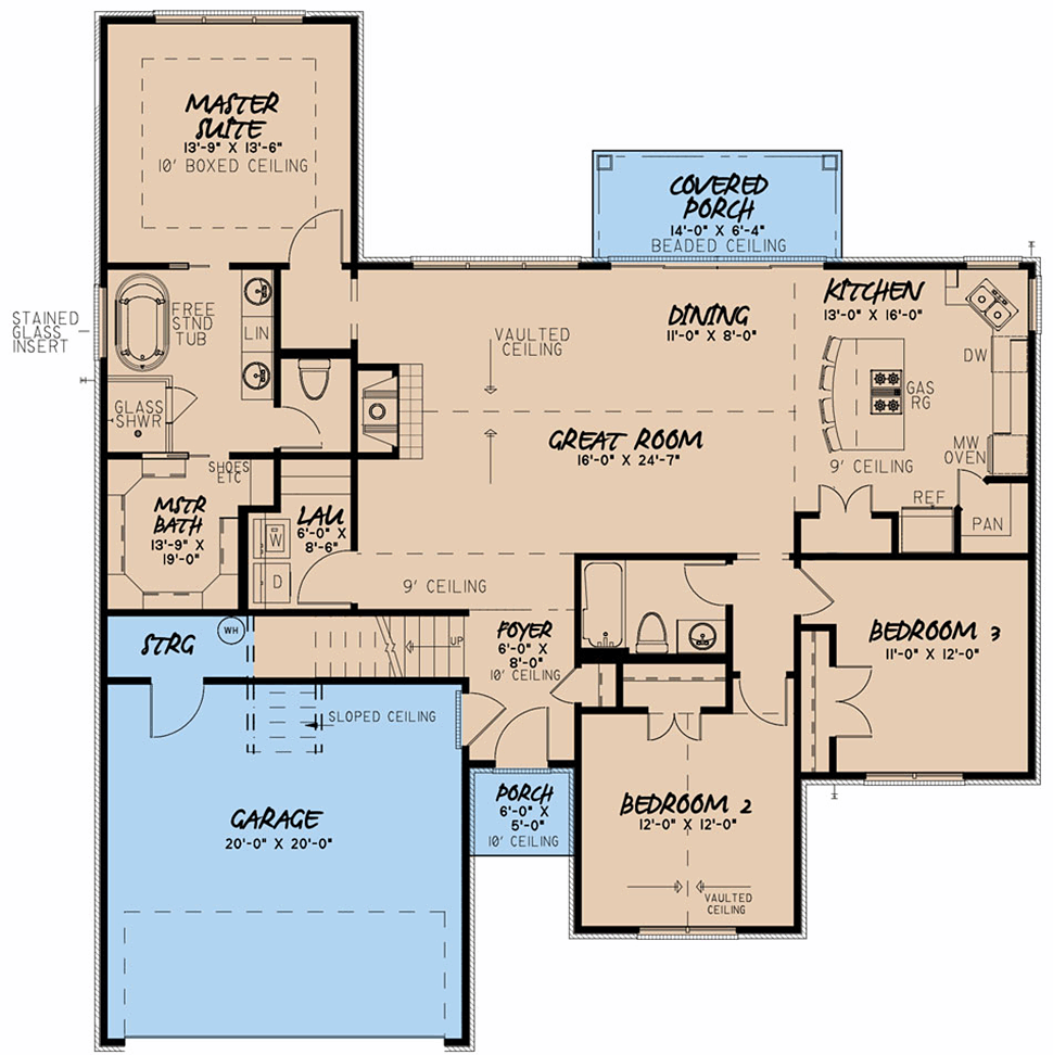 House Plan 82640 - Traditional Style with 1687 Sq Ft, 3 Bed, 2 Ba