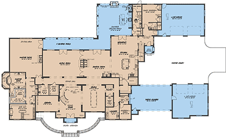 European, Traditional House Plan 82654 with 6 Beds, 8 Baths, 4 Car Garage First Level Plan