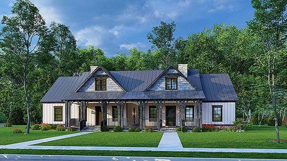 Bungalow, Cabin, Country, Craftsman Multi-Family Plan 82658 with 3 Beds, 2 Baths, 1 Car Garage Elevation