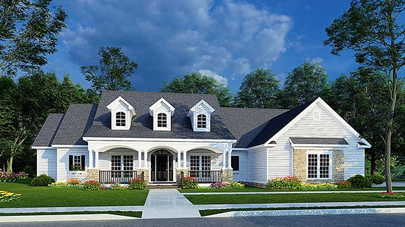 Country, Farmhouse, Southern, Traditional House Plan 82667 with 4 Beds, 3 Baths, 3 Car Garage Elevation