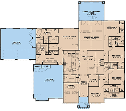 Bungalow, Craftsman, Traditional House Plan 82668 with 5 Beds, 4 Baths, 4 Car Garage First Level Plan