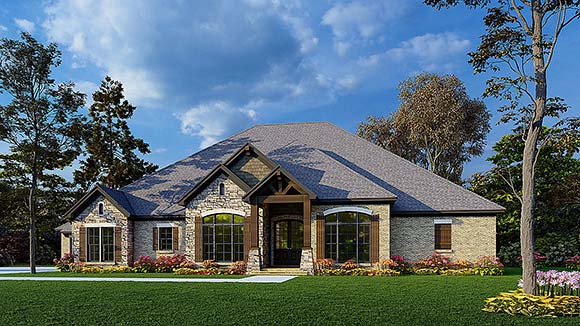 Bungalow, Craftsman, Traditional House Plan 82668 with 5 Beds, 4 Baths, 4 Car Garage Elevation