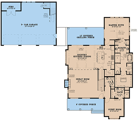 Bungalow, Country, Craftsman, Farmhouse, Southern, Traditional House Plan 82671 with 4 Beds, 4 Baths, 3 Car Garage First Level Plan