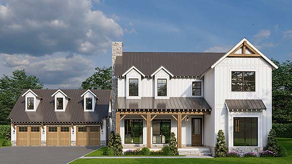 Bungalow, Country, Craftsman, Farmhouse, Southern, Traditional House Plan 82671 with 4 Beds, 4 Baths, 3 Car Garage Elevation