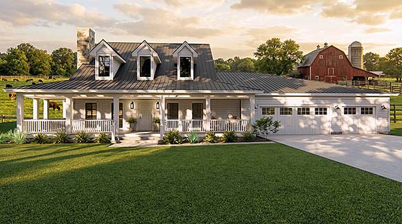 Country, Farmhouse, Southern, Traditional House Plan 82676 with 3 Beds, 3 Baths, 3 Car Garage Elevation