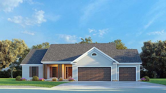 Country, Southern, Traditional House Plan 82680 with 3 Beds, 2 Baths, 3 Car Garage Elevation