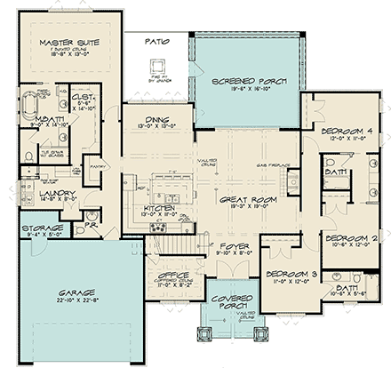 Bungalow, Contemporary, Craftsman, European, French Country House Plan 82681 with 4 Beds, 5 Baths, 2 Car Garage First Level Plan