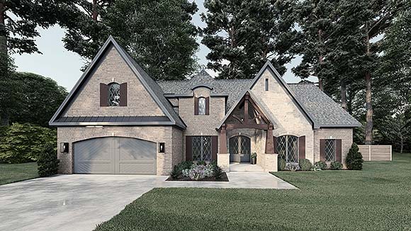 Bungalow, Contemporary, Craftsman, European, French Country House Plan 82681 with 4 Beds, 5 Baths, 2 Car Garage Elevation