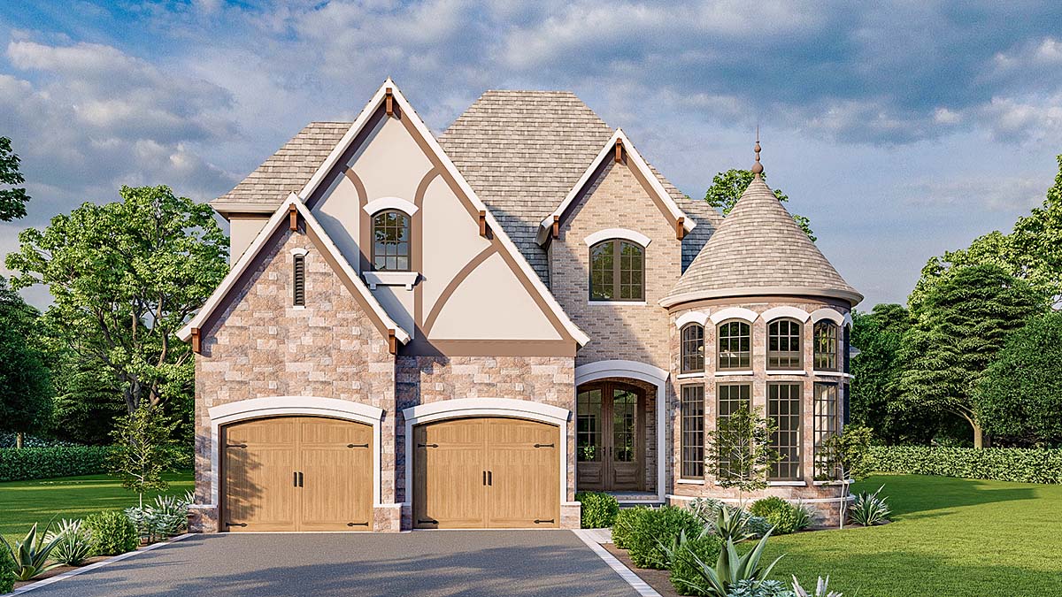Craftsman, European, French Country, Tudor House Plan 82686 with 4 Beds, 3 Baths, 2 Car Garage Elevation