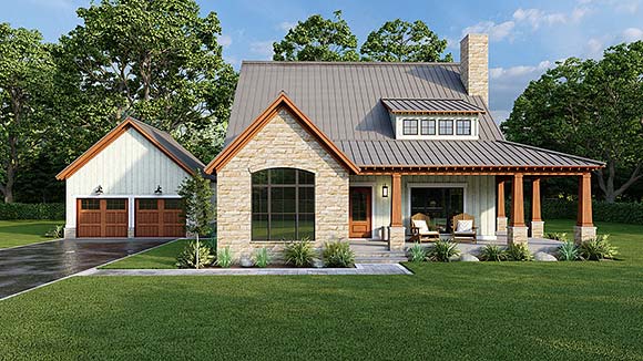 Bungalow, Country, Craftsman, Farmhouse House Plan 82693 with 3 Beds, 3 Baths, 2 Car Garage Elevation