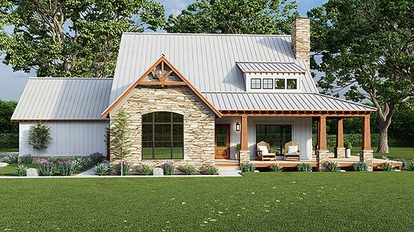 Bungalow, Cabin, Country, Craftsman, Farmhouse House Plan 82697 with 3 Beds, 3 Baths, 2 Car Garage Elevation