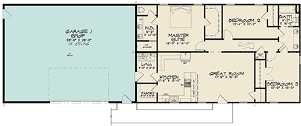 Barndominium, Farmhouse House Plan 82699 with 3 Beds, 2 Baths, 1 Car Garage First Level Plan