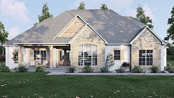 Bungalow, Craftsman, European, Traditional House Plan 82700 with 3 Beds, 3 Baths, 3 Car Garage Elevation