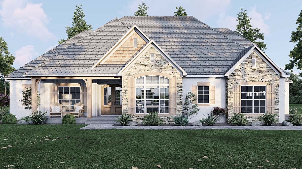 Bungalow, Craftsman, European, Traditional Plan with 2199 Sq. Ft., 3 Bedrooms, 3 Bathrooms, 3 Car Garage Elevation
