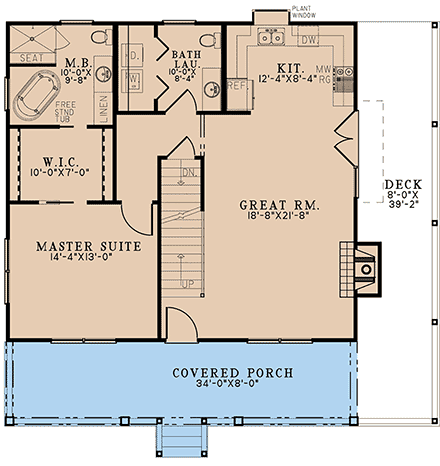 Cabin, Country, Farmhouse House Plan 82701 with 3 Beds, 3 Baths, 1 Car Garage First Level Plan