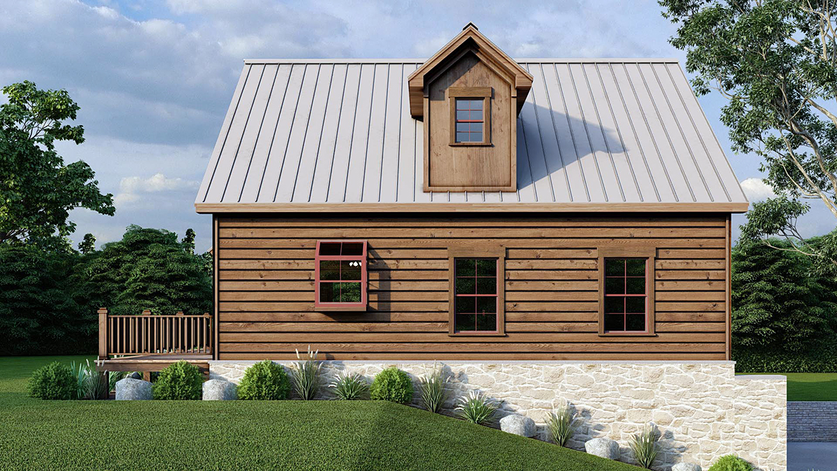 Cabin, Country, Farmhouse Plan with 2221 Sq. Ft., 3 Bedrooms, 3 Bathrooms, 1 Car Garage Rear Elevation