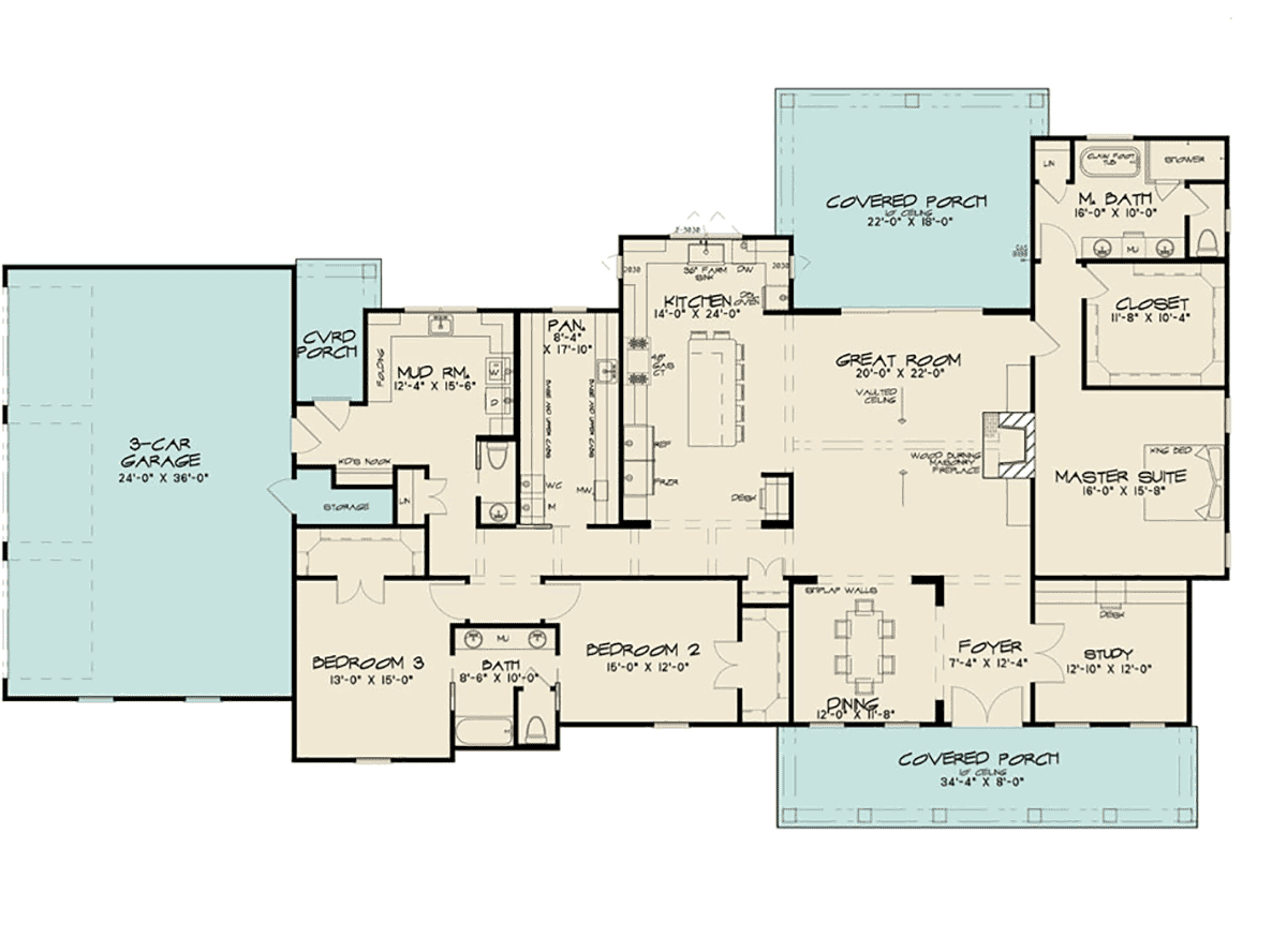 House Plan 82703 - Farmhouse Style with 3046 Sq Ft, 3 Bed, 2 Bath