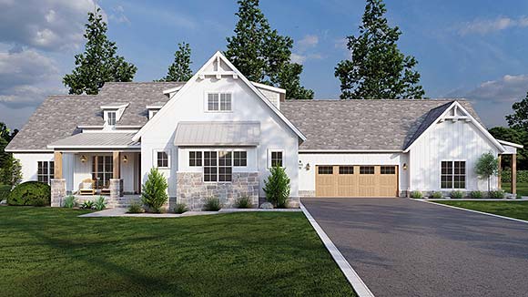 Bungalow, Contemporary, Country, Craftsman, Farmhouse House Plan 82707 with 5 Beds, 4 Baths, 4 Car Garage Elevation