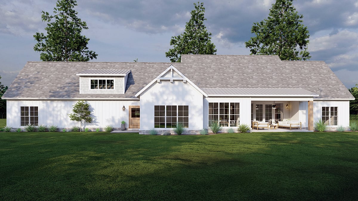 Bungalow, Contemporary, Country, Craftsman, Farmhouse Plan with 2715 Sq. Ft., 5 Bedrooms, 4 Bathrooms, 4 Car Garage Rear Elevation