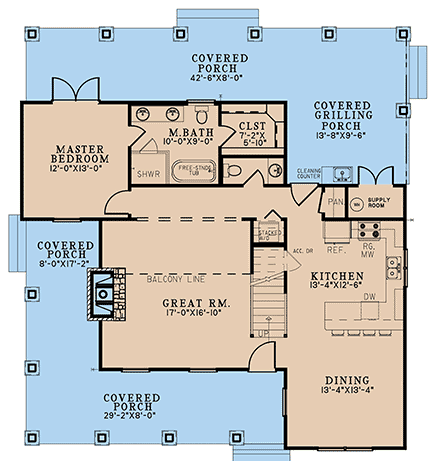 Cabin, Farmhouse House Plan 82708 with 2 Beds, 3 Baths First Level Plan