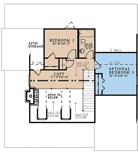 Cabin, Farmhouse House Plan 82708 with 2 Beds, 3 Baths Second Level Plan