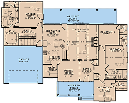Bungalow, Coastal, Country, Craftsman, Farmhouse, Southern, Traditional House Plan 82710 with 4 Beds, 3 Baths, 2 Car Garage First Level Plan