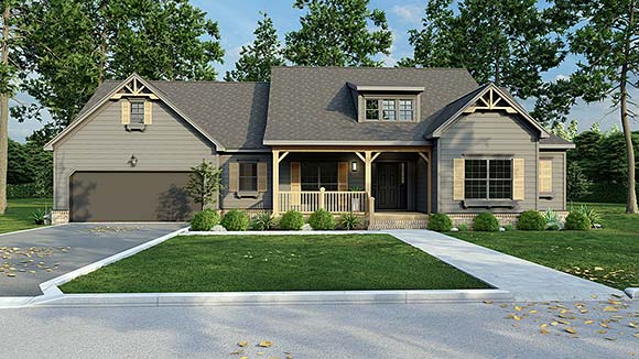 Bungalow, Coastal, Country, Craftsman, Farmhouse, Southern, Traditional House Plan 82710 with 4 Beds, 3 Baths, 2 Car Garage Elevation