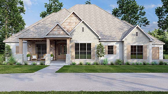 Bungalow, Craftsman, Southern, Traditional House Plan 82713 with 4 Beds, 4 Baths, 4 Car Garage Elevation