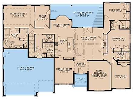 House Plan 82716 - Traditional Style with 3012 Sq Ft, 4 Bed, 3 Ba