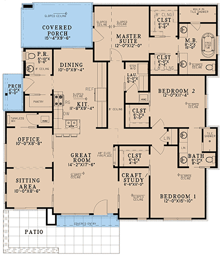House Plan 82718 - Modern Style with 1881 Sq Ft, 3 Bed, 2 Bath, 1