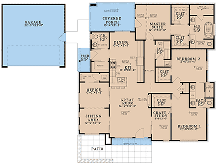 Contemporary, Modern House Plan 82719 with 3 Beds, 3 Baths, 2 Car Garage First Level Plan