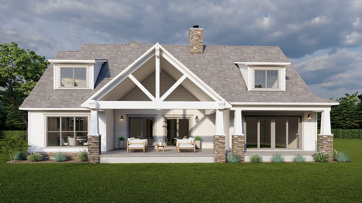 Bungalow, Country, Craftsman, Farmhouse, Southern, Traditional Plan with 3026 Sq. Ft., 4 Bedrooms, 4 Bathrooms, 2 Car Garage Rear Elevation