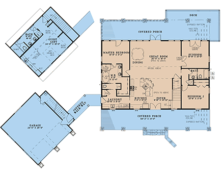 Barndominium, Country, Farmhouse, Southern House Plan 82728 with 6 Beds, 4 Baths, 2 Car Garage First Level Plan