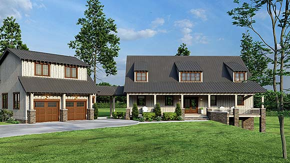 Barndominium, Country, Farmhouse, Southern House Plan 82728 with 6 Beds, 4 Baths, 2 Car Garage Elevation